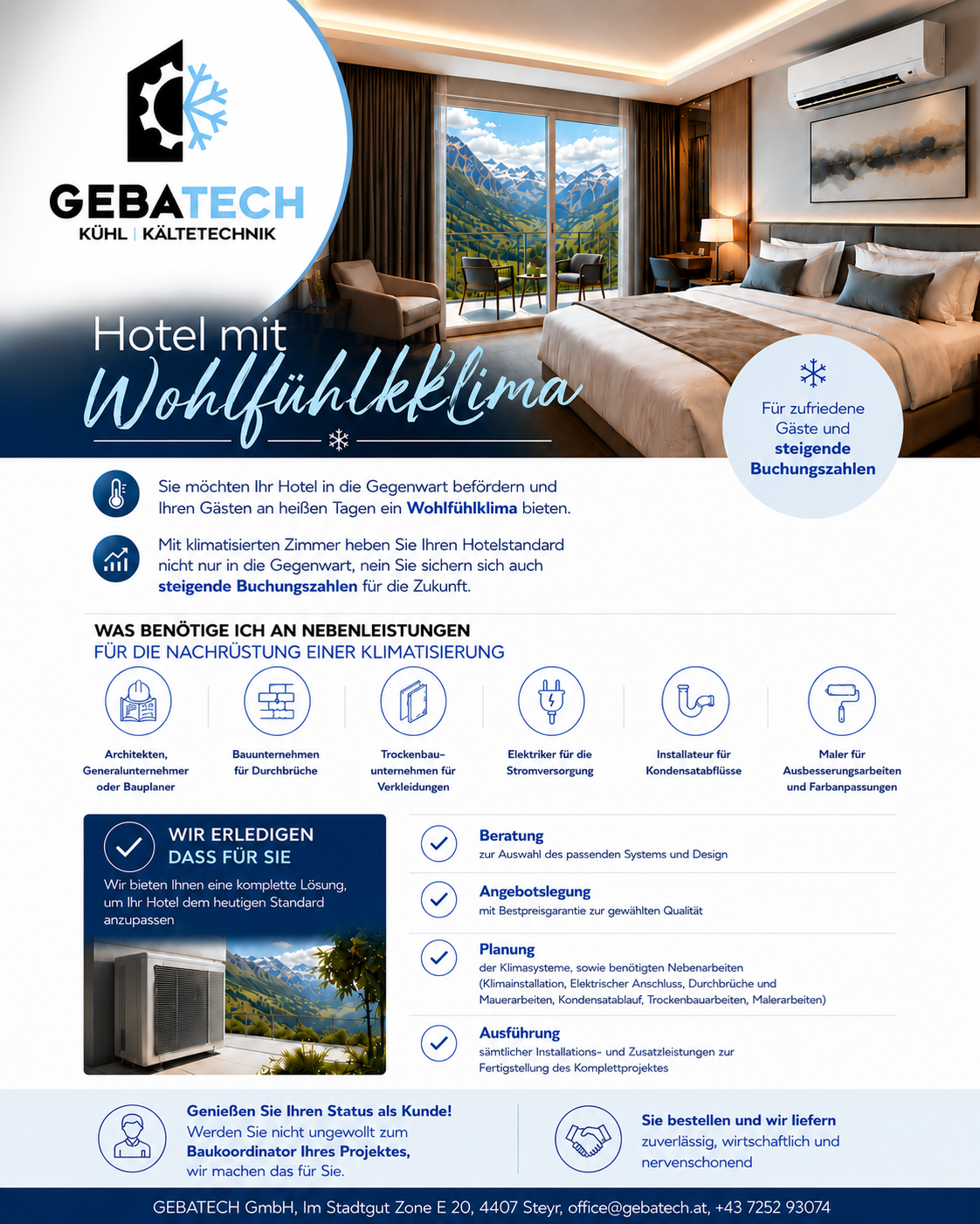 GEBATECH Klimaanlage Klimatisierung Hotel Zimmer Wohlfühlen Kühlen Sommer Hitze Steyr Österreich